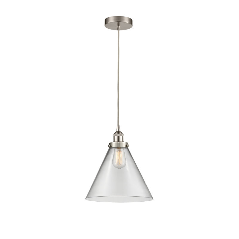 Mini-luminaire suspendu 1 lumière Cone, H 14,75 po x l 12 po x P 12 po, Clair, Nickel satiné brossé