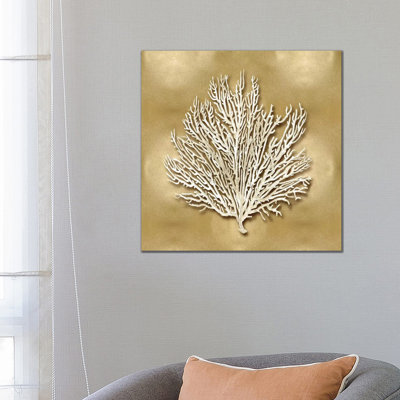 Sea Fan On Gold I by Caroline Kelly - Wrapped Canvas Print