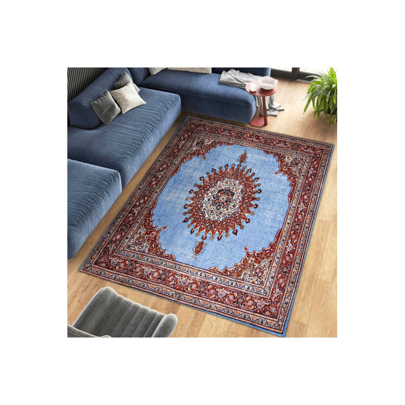 Tapis décoratif bohémien à motif traditionnel lavable à la machine, Sous-tapis rectangulaire 5 pi 1 po x 7 pi 7 po inc