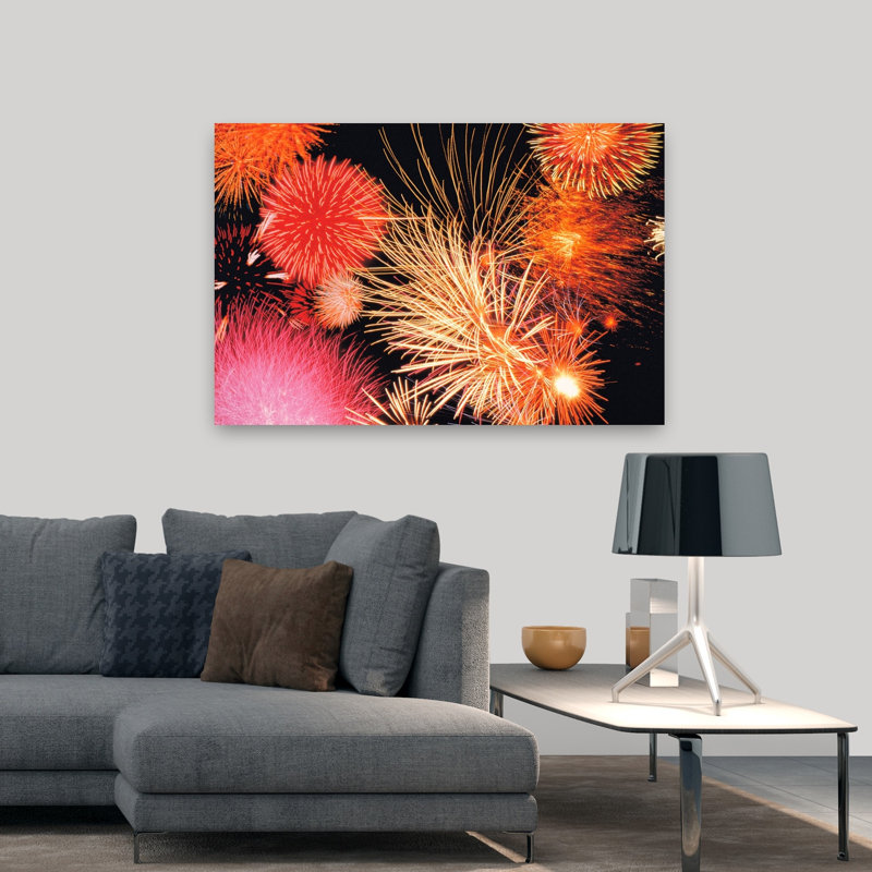 Feux d'artifice, art contemporain abstrait, H 32 po x l 48 po
