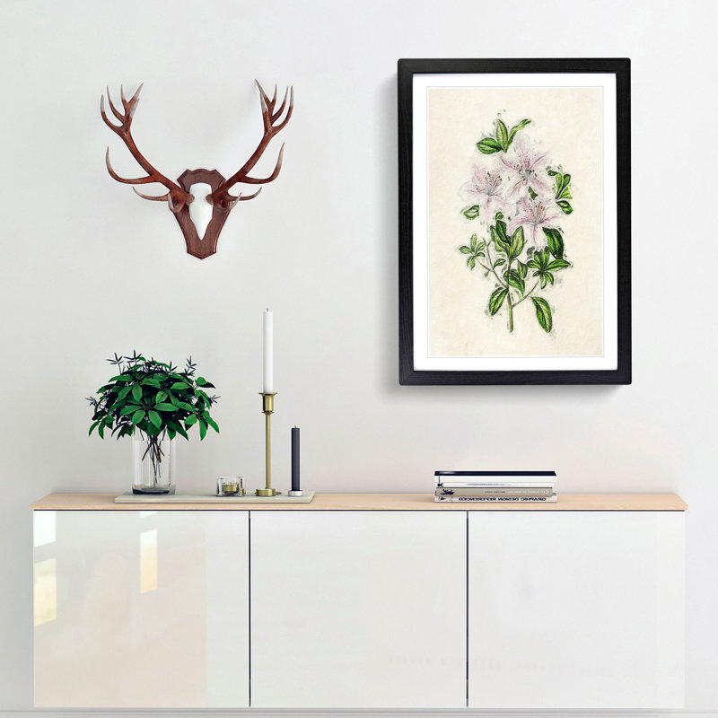 Illustration of Pink Azaleas - Picture Frame Painting Print, 65cm H x 48cm W x 2cm D, Black Framed