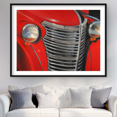 50's Car Grid Closeup - Red Vintage Framed Matted Print
