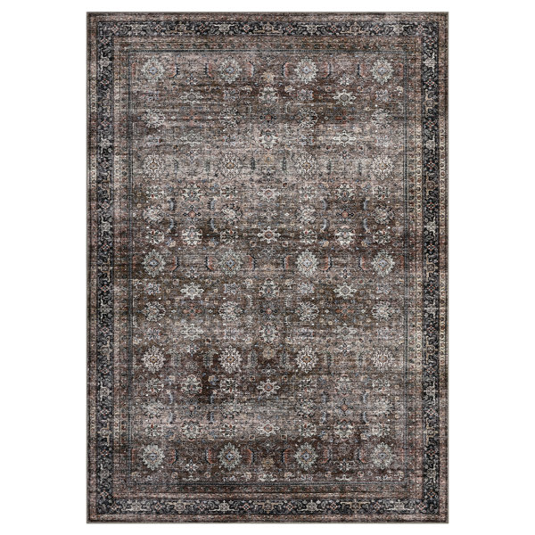 Fleur De Lis Living Machine Washable Rug with Rubber Backing for Living ...