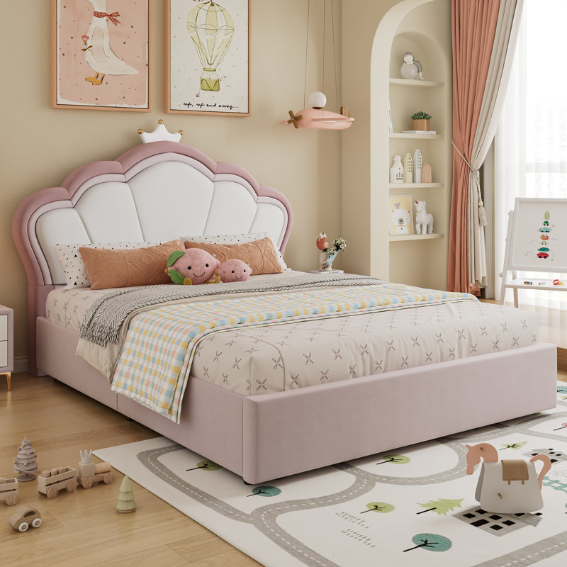 Pink Velvet Hydraulic Storage Bed, Double