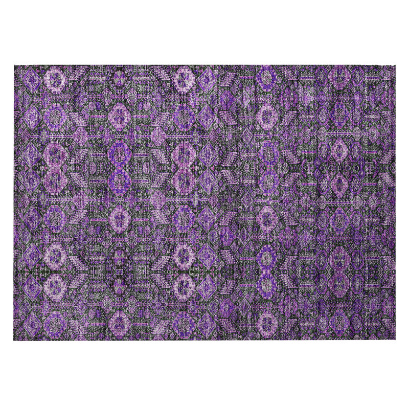 Tapis extérieur lavable et antidérapant à motif floral mauve et vert 2 pi x 3 pi