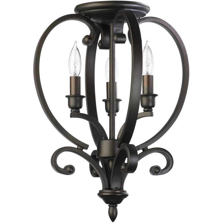 Luminaire suspendu géométrique 3 lumières lanterne Cambron, Bronze huilé
