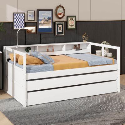 Twin XL Wooden Daybed With Two Trundles, Three Storage & Light by Latitude Run