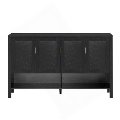 Buffet de rangement 55,1 po avec 4 portes, buffet multifonctionnel avec tablette ouverte et 2 tablettes réglables, armoire moderne avec crochets doubles, convient au salon, au couloir, à la salle à manger et au bureau.