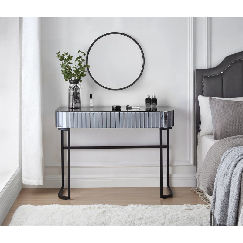 Mirrored Makeup Vanity Table with Stainless Steel Base and Two Drawers, A Versatile and Stylish Desk for Bedroom and Office Use