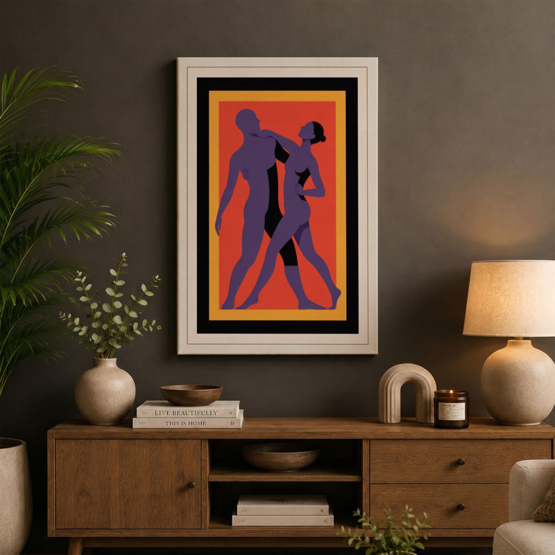 Dancefloor Embrace Modern 1 Piece Wrapped Canvas Wall Art, 18x12 - 45.7 x 30.5 cm, Cream Border
