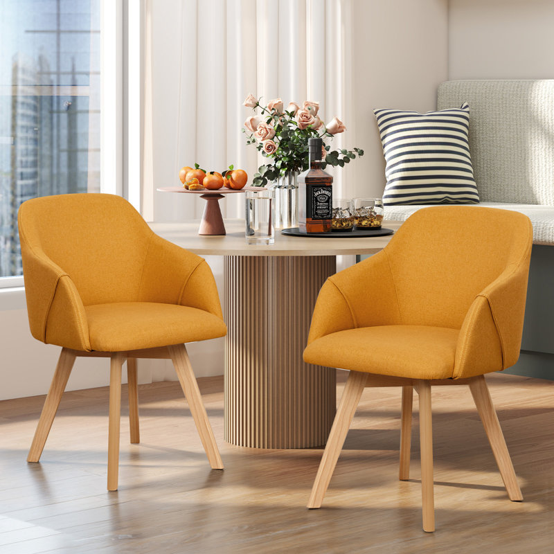 Swivel Linen Modern Upholstered Back Dining & Side Chair, Orange