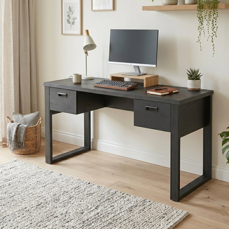 Bureau d'écriture rectangulaire avec armoire de rangement 55,12 "RIVA, Chêne noir