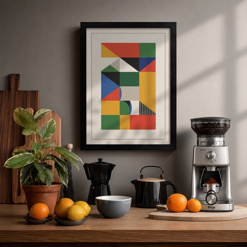Constructivist Grid Geometric - Framed Print, A1 - 84.1 x 59.4 cm, Black
