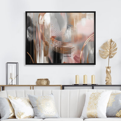 «Pink Rosegold Captivating Circle IV - Modern Shapes», art mural sur toile transitionnel