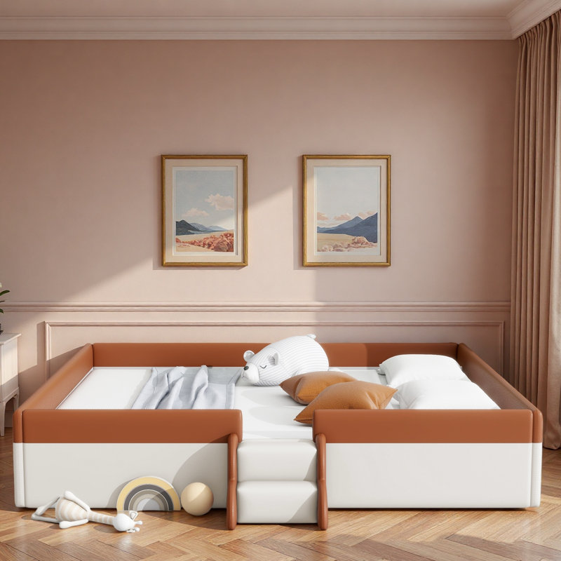 Upholstered Daybed Frame With Fence And Stairs, King