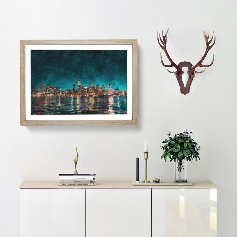 Reflection of the San Francisco Skyline - Framed Print, 33cm H x 45cm W x 2cm D, Oak Framed
