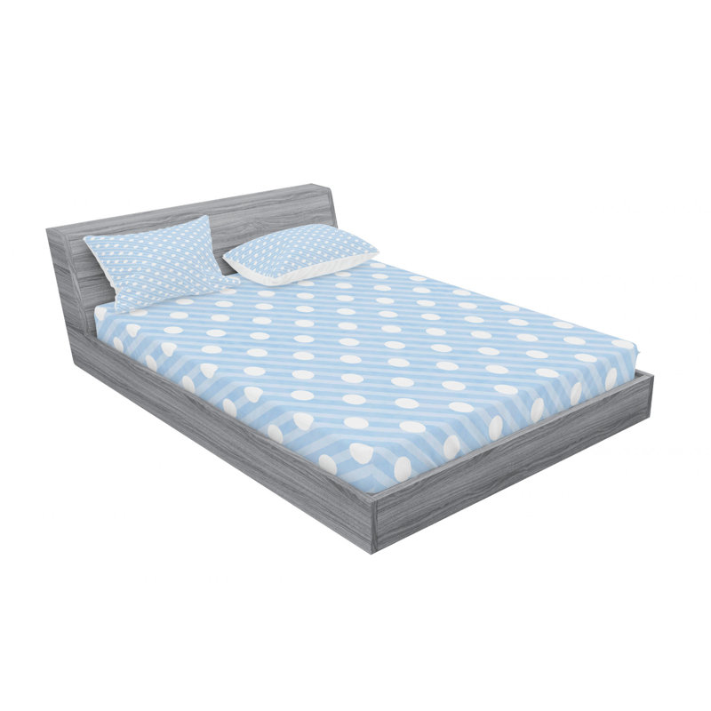 Microfiber Polka Dots Sheet Set, Queen Sheet Set with 2 Pillowcases, Baby Blue Polka Dots