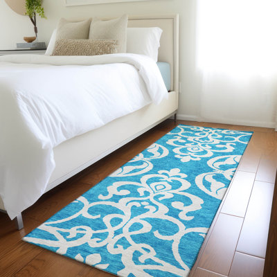 Tapis turquoise Prisco lavable à la machine de qualité supérieure