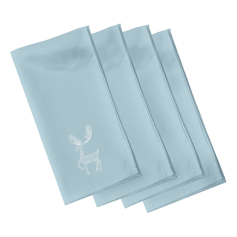 Ensemble de serviettes de table imprimé chevreuil 4 pièces Deer Crossing, L 18 po x L 18 po, Bleu pâle