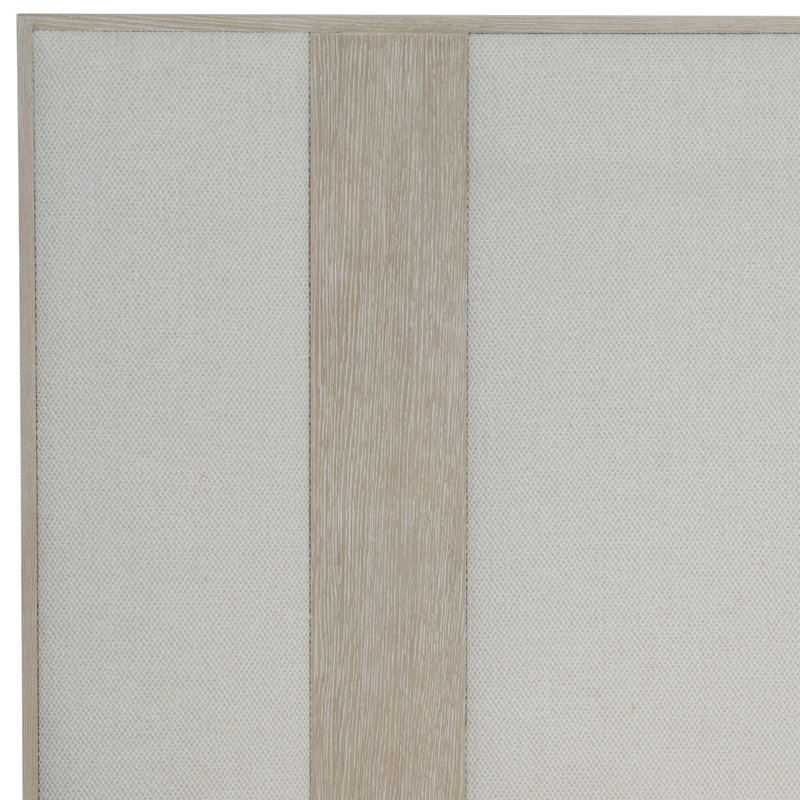 Transitional Dune and Ivory Queen Upholstered Bed with Geometric Headboard