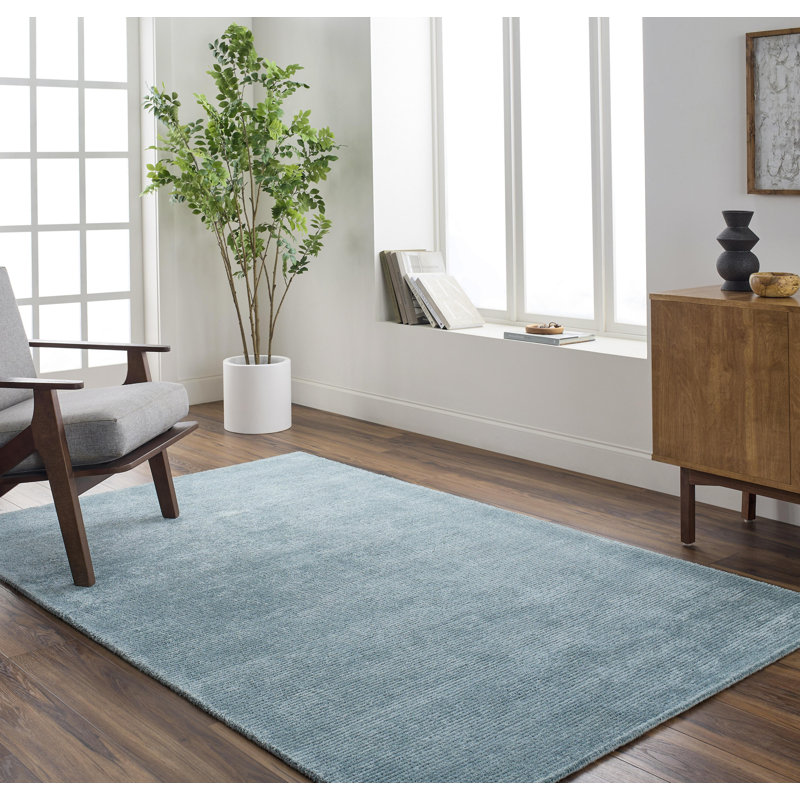 Tapis en viscose / laine touffeté à la main de couleur turquoise Dishaun, Rectangle 12 pi x 15 pi