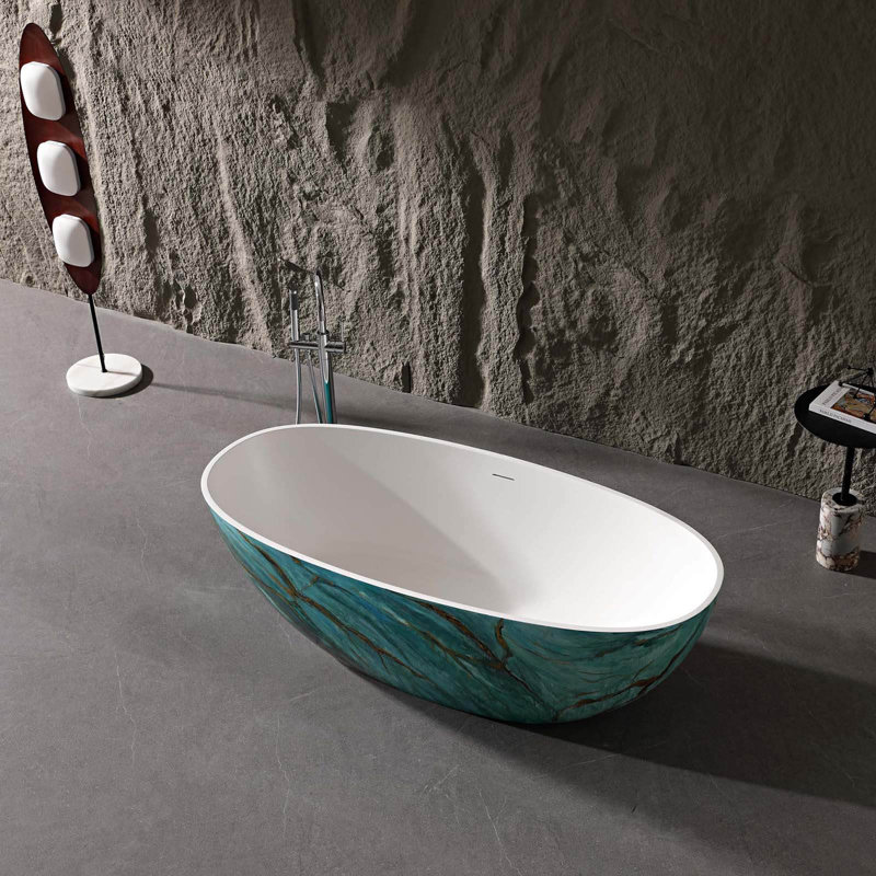 Baignoire de trempage à surface solide 65 "à texture turquoise avec intérieur blanc (fabriquée sur commande), Teal Mable