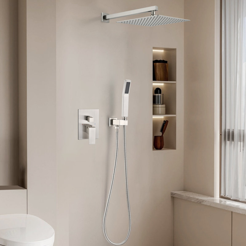 1-Spray Patterns 9.8 In. Wall Mount Dual Fixed And Handheld Shower Head With 1.8 GPM In Brushed Nickel