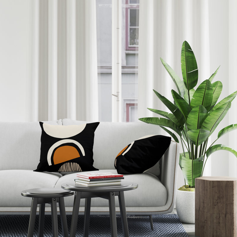 Jeté carré / extérieur en polyester Chamu, 18 po x 18 po, Orange / Noir