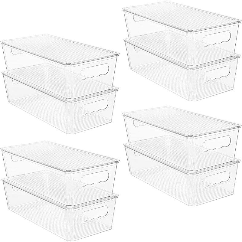 8Pcs Clear Organizers And Storage Bins With Lids, Stackable Plastic Storage Containers With Handles