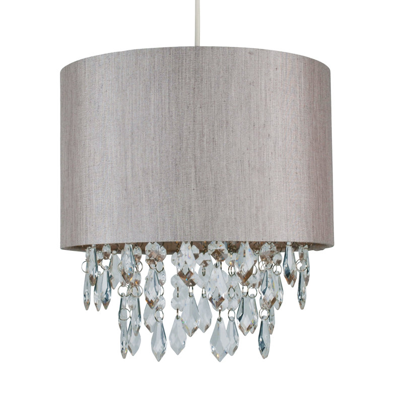 Chambliss 26cm H Silk Drum Pendant Shade, Silver Grey