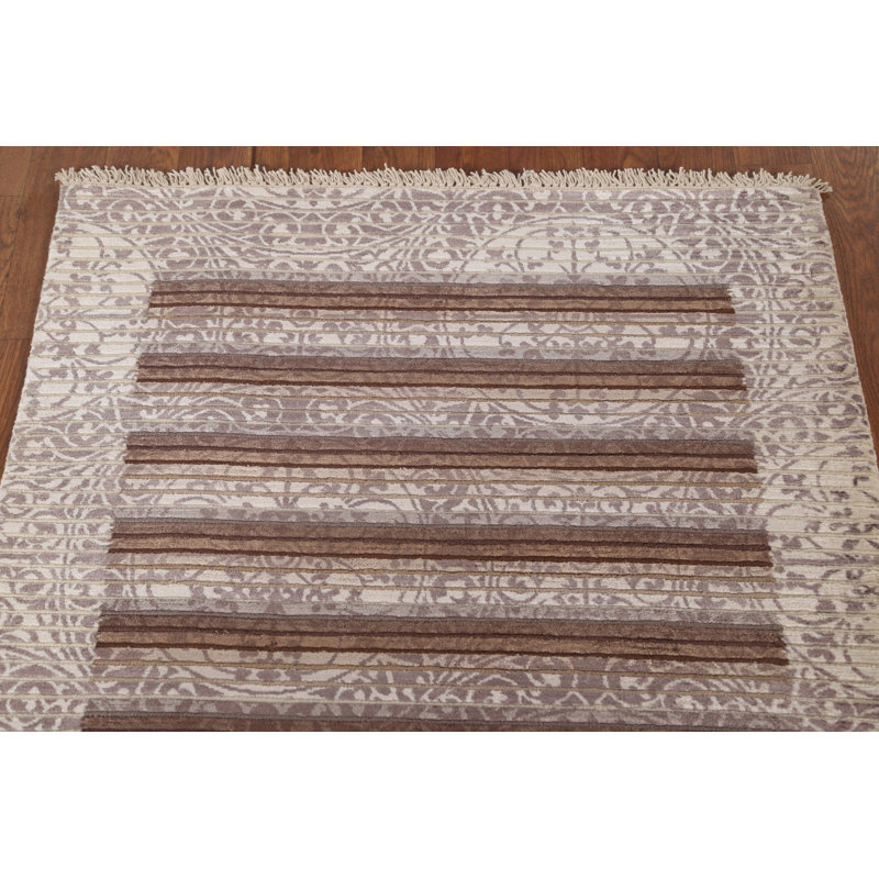 Tapis moderne rayé en laine à motif abstrait