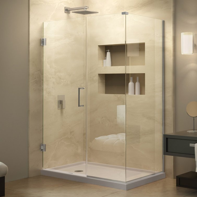 Unidoor Plus 42" W x 30.375" D x 72" H Frameless Pivot Rectangle Shower Enclosure with Fixed Panel