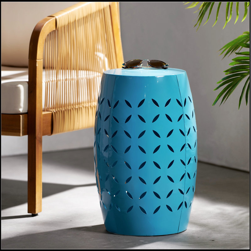 Lilac 12-Inch Cylindrical Accent Side Table, Industrial Style For Living Room And Entryway, Indoor Outdoor Use, Blue