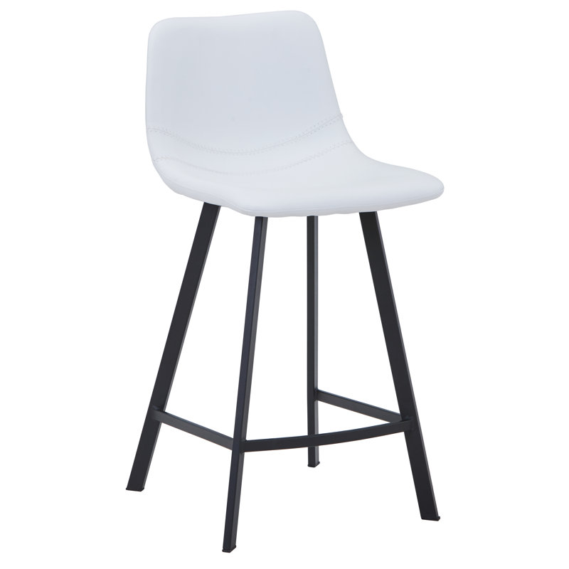Latitude Run Modern Faux Leather Bar & Counter Stool – Armless PU Seat with Footrest, Iron Legs – Side Chair for Kitchen Island, Home Bar, Pub, Cafe, Dining Room