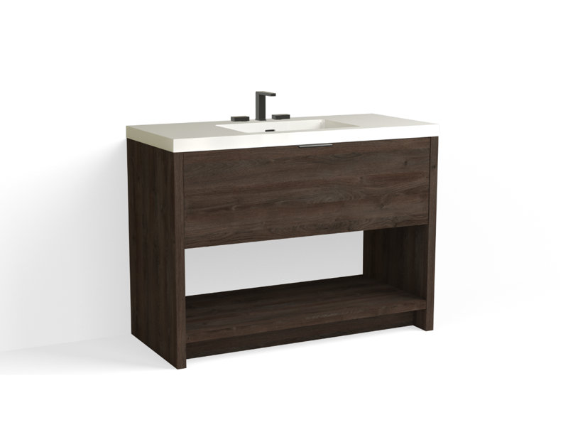 Vista 48" W Freestanding Single Bathroom Vanity, White Gloss, White Nanomatte/Satin Nickel, 8" Widespread