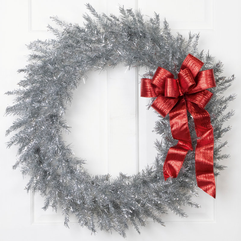 Couronne de Noël artificielle 36 po non éclairée, Argent, 36 pouces