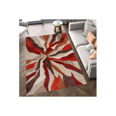 Tapis décoratif à motif abstrait rouge et beige Northern Collection