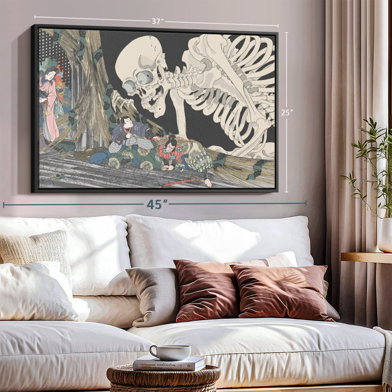 Impression sur toile de squelette japonais, H 9 po x l 13 po