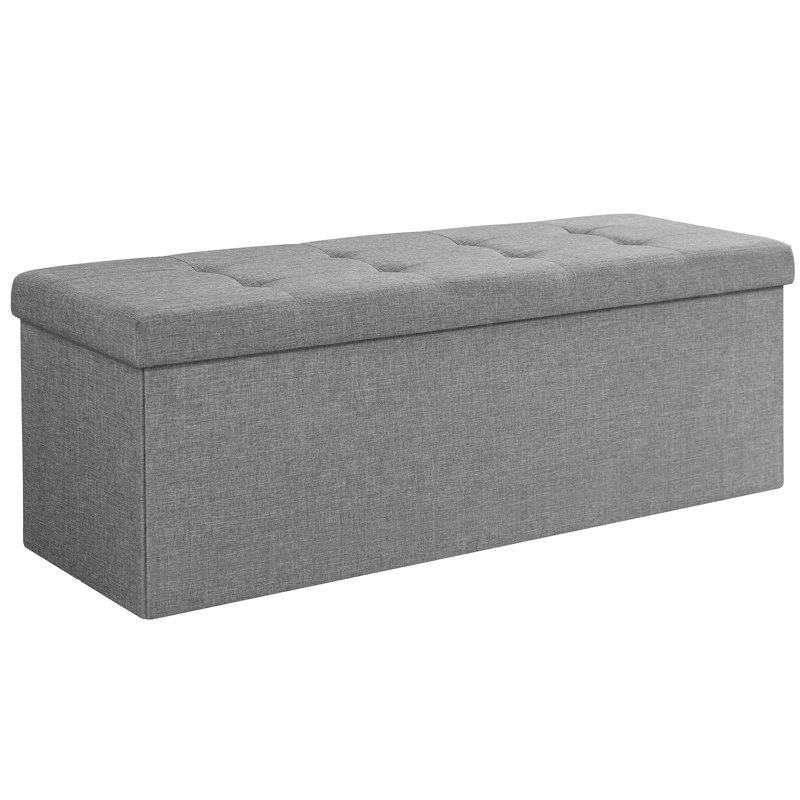 110x38x38cm Linen Upholstered Storage Bench, Silvery