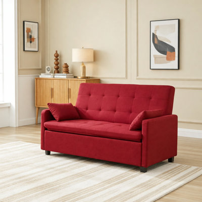 61-Inch Large-Size Living Room/Bedroom Fabric Sofa Bed Combination, Reinforced Iron Frame, Storage Pockets On Both Sides, Adjustable Backrest.