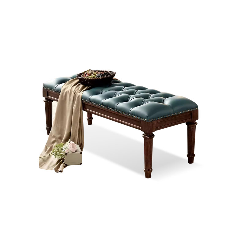 Blue Upholstered Bench, 19.29" H x 47.24" W x 15.75" D, Blue