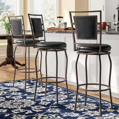 Vinciguerra Swivel Upholstered Faux Leather Adjustable Height Counter Stool with Iron Frame