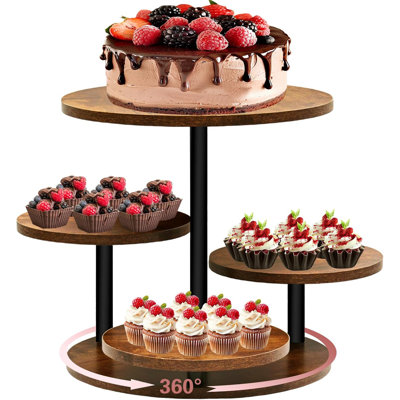 4 Tier Cupcake Tower Stands For 50 Cupcakes,360° Rotatable Round Cup Cake Stand With Tiered Tray,Farmhouse Wooden Dessert Table Display Stands For Wedding Birthday Baby Shower Tea Party