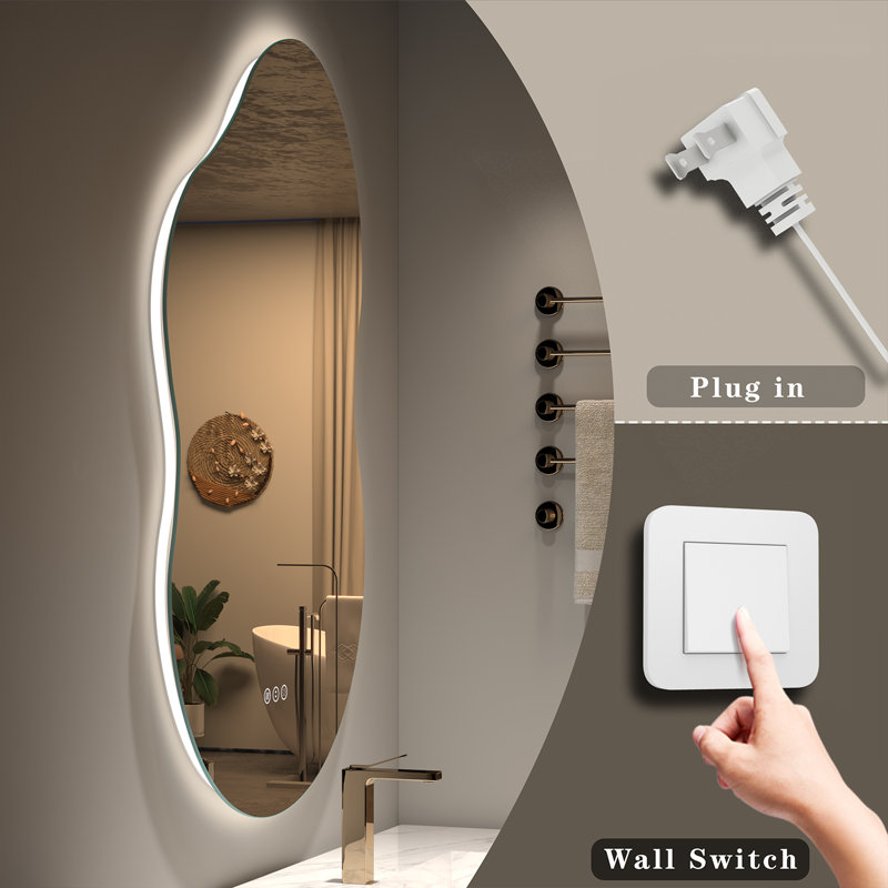 Aevar Asymmetrical Cloud LED Lighted Anti-Fog Bathroom/Vanity Mirror with Tempered Glass & ETL, 36" x 24"