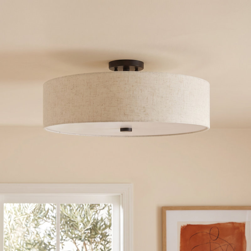 Flaire Fabric Semi Flush Mount, English Bronze, Oatmeal