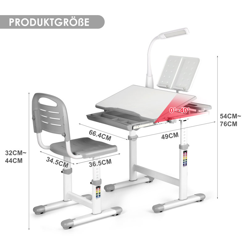 Baylee Adjustable Metal Base Writing Desk, Grey