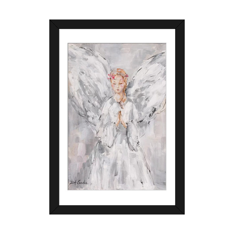 « céleste », peinture sur toile tendue, Papier d'art encadré noir, Blanc, H 24 po x l 16 po x P 1 po