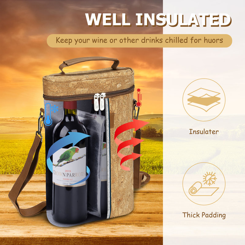 Cork Insulated 2 Bottle Wine Carrier Tote Bag