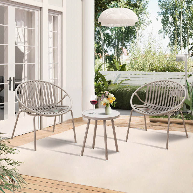 Patio Furniture Set, 3 Piece Resin Weave Seating Group with Table and 2 Resin Chairs, Outdoor Conversation Set for Garden
