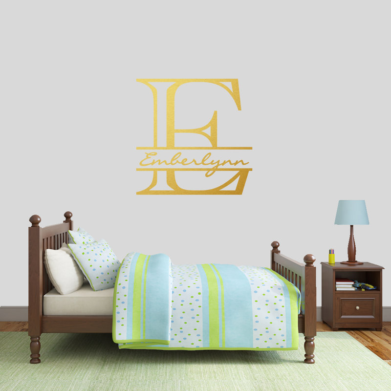 Décalcomanie murale personnalisée avec nom de monogramme, Or, Oui